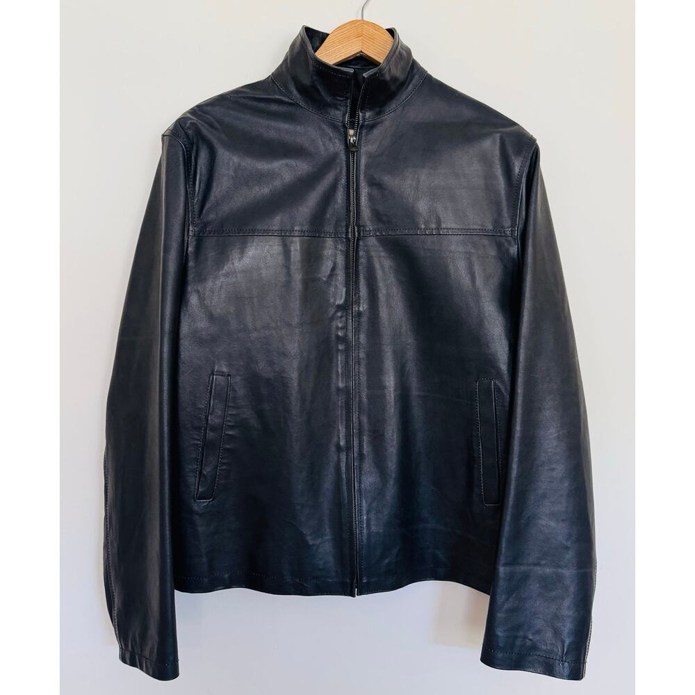 Mens Italian Genuine Leather Vera Pelle Black Full Zip Jacket Made in Italy M L